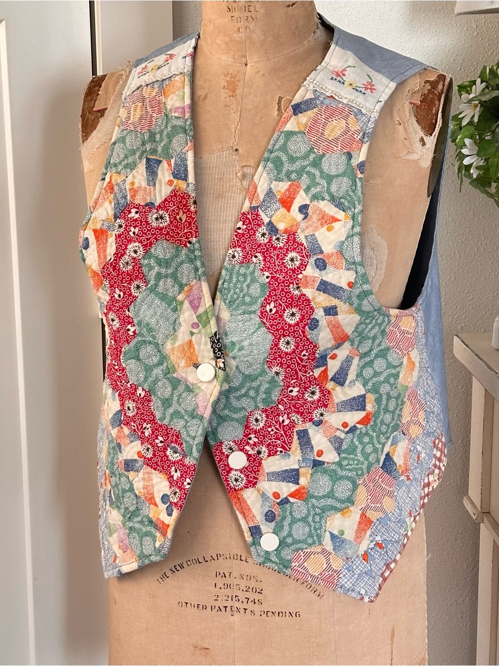 Handmade Patchwork quilt Vest cottage core with embroidery